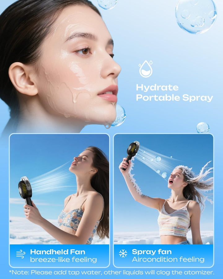 Otlonpe Handventilator Mit Wasserkühlung, Hand Ventilator Akku Aufladbar Mit Wasser, 3 Geschwindigke