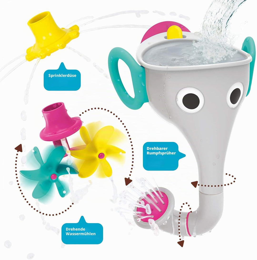 Yookidoo FunEleFun Fill ’N’ Sprinkle Badespielzeug – Elefantenrüssel-Trichter mit 3 austauschbaren A
