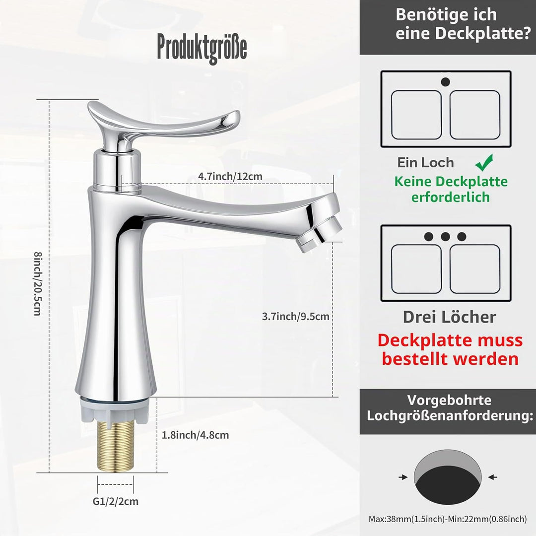 Kaltwasserhahn Gäste Wc,Einhebelmischer mit einem Loch Waschbecken Wasserhahn Deck Mount Lavatory Wa