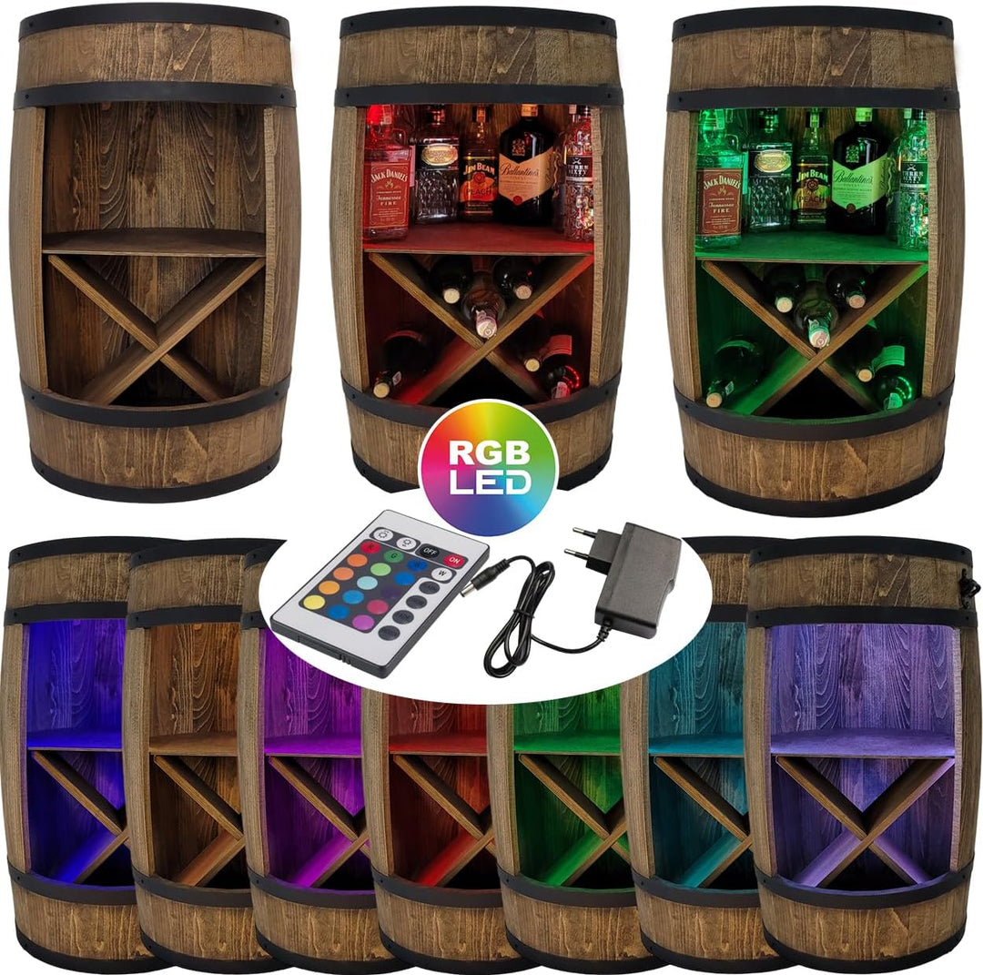 Fassbar Led mit Fachböden und Weinregale - Holzfass - Fassregal Getränkeschrank/Bar Wine Rack Holzre