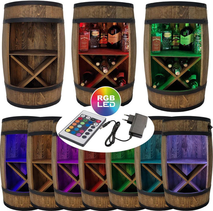 Fassbar Led mit Fachböden und Weinregale - Holzfass - Fassregal Getränkeschrank/Bar Wine Rack Holzre