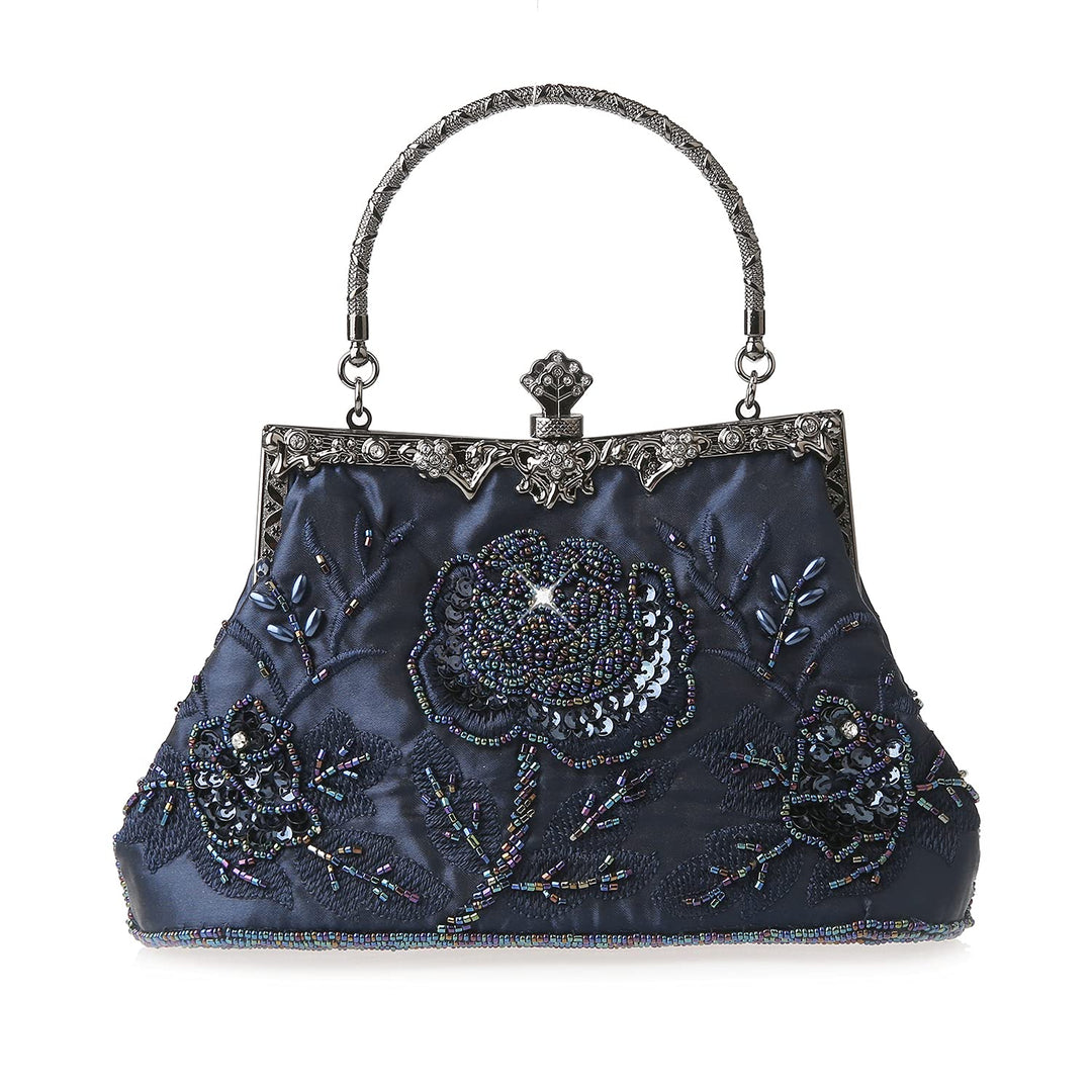 DA BODAN Vintage Floral Perlen Strass Stickerei Clutch Pailletten Hochzeit Party Abschlussball Tasch
