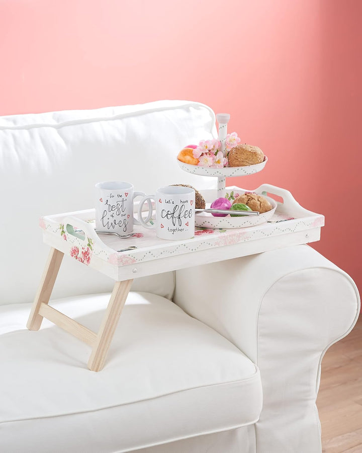 VBS Holz-Tablett für Frühstück im Bett Betttisch klappbare Beine 53 x 33 cm Serviertablett Sofatisch