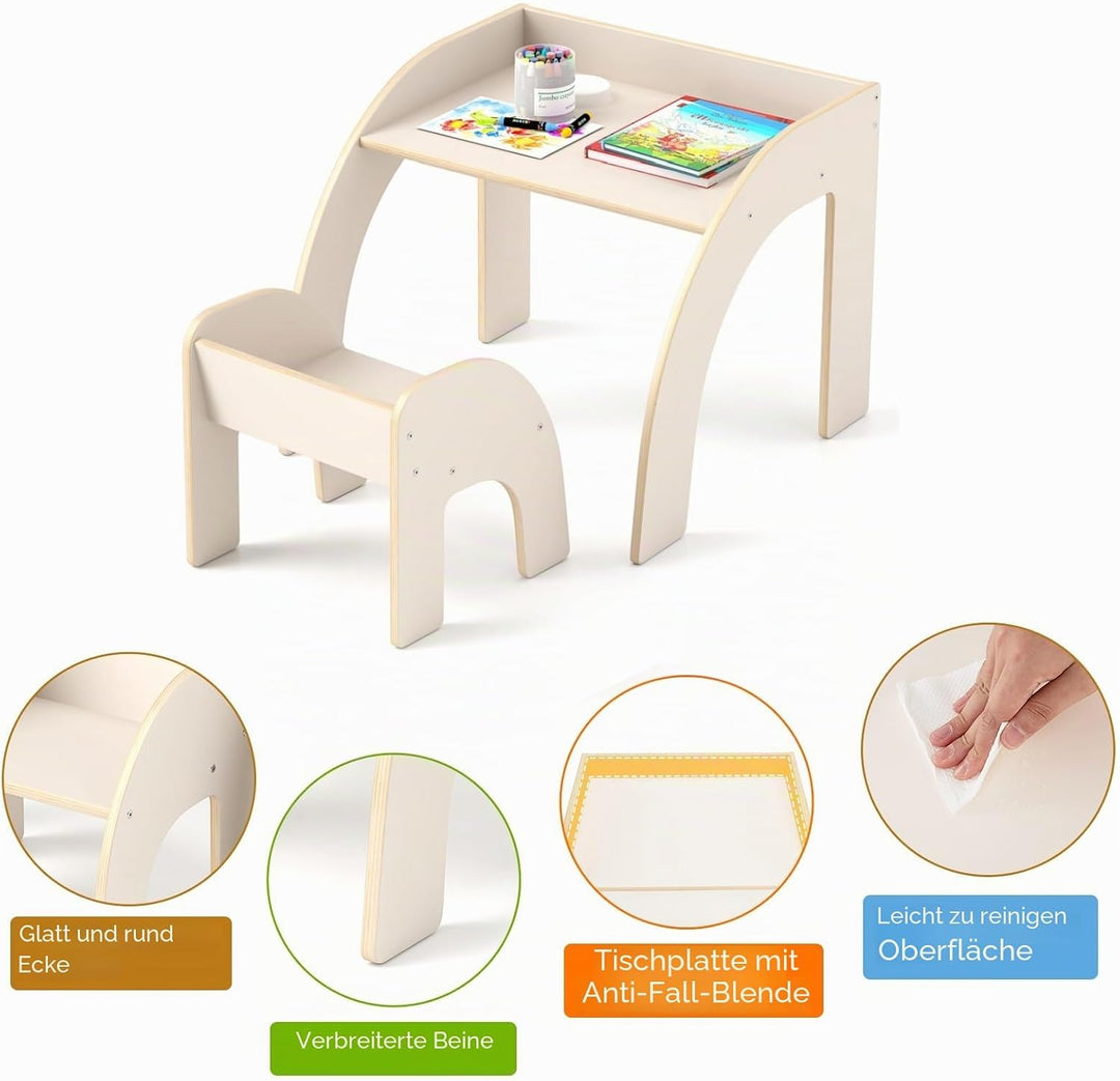 LIFEZEAL Kindertisch Set Holz, Kleiner Schreibtisch mit Stuhl für Kinder, Multifunktionaler Kinderle