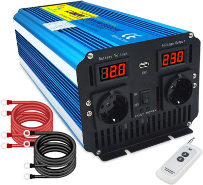 Spannungswandler 4000W 12V 230V Reiner Sinus Wechselrichter Fernbedienung 2 LED Power Inverter 2 Ste