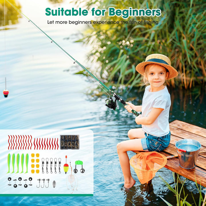 Angelset für Kinder, 3-10 Jahren Angelrute Set Kinder mit Angelrolle und Köder Set, 1.8m Kinderangel