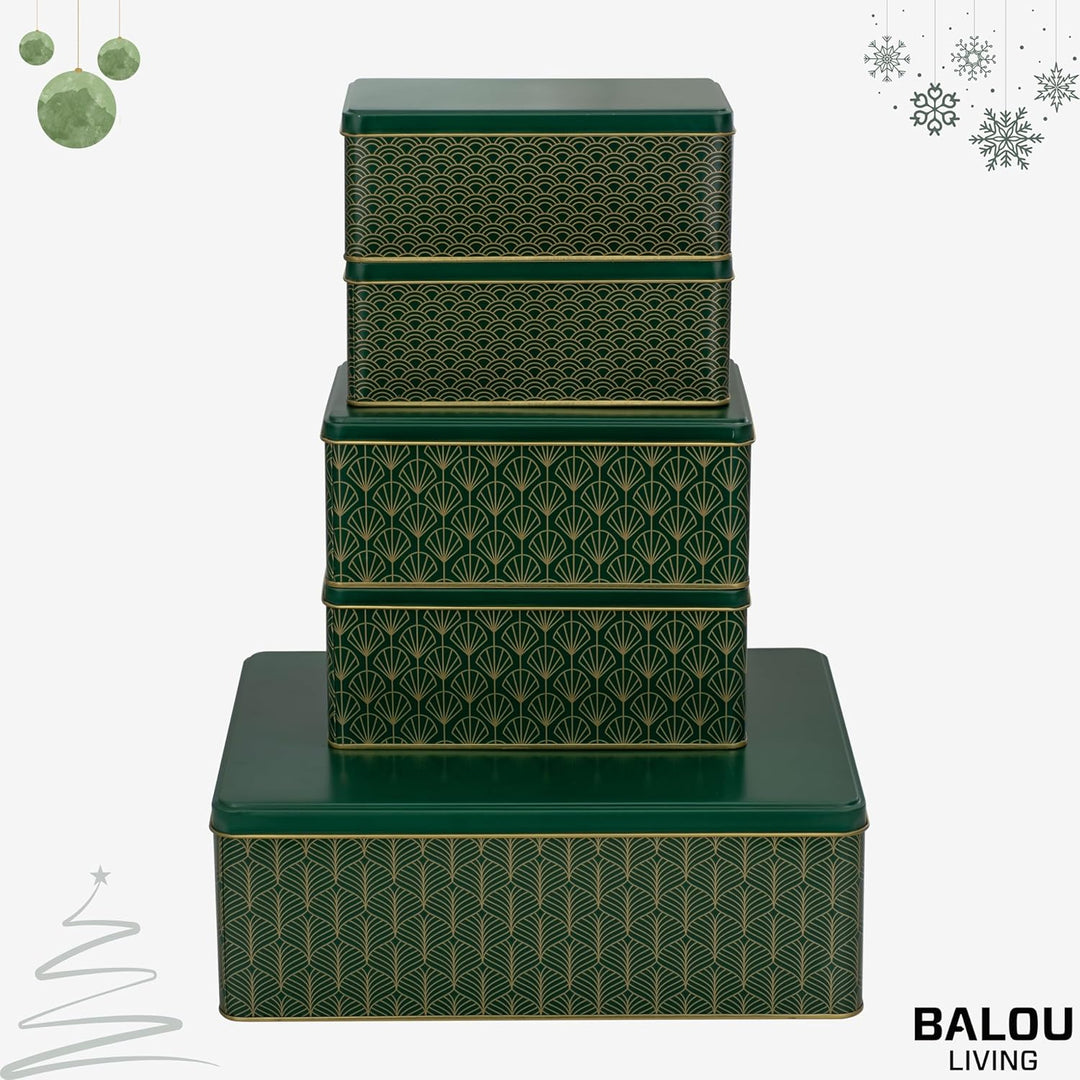 BALOU LIVING 5er Set Keksdose Weihnachten eckig - Weihnachtskeksdosen gross aus Metall - Weihnachtli