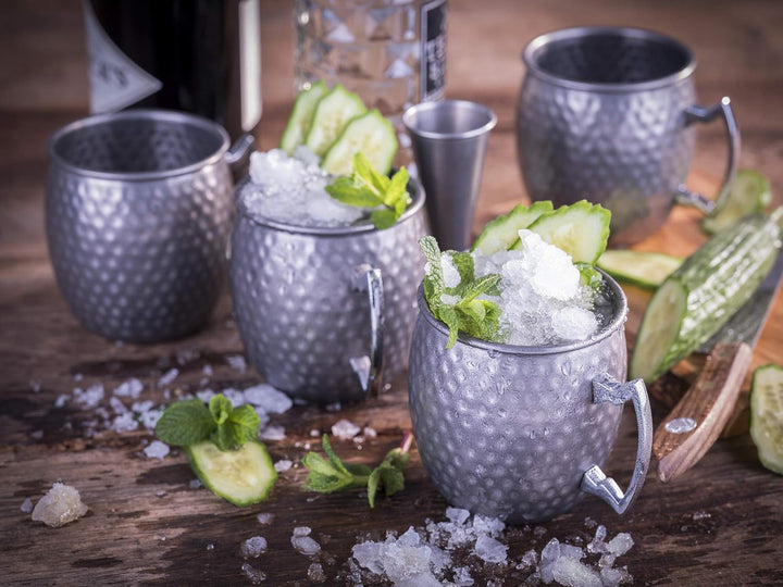 Moscow Mule Becher, 500 ml, hochwertiger Edelstahl-Becher, lebensmittelecht, Hammerschlag-Effekt, Co
