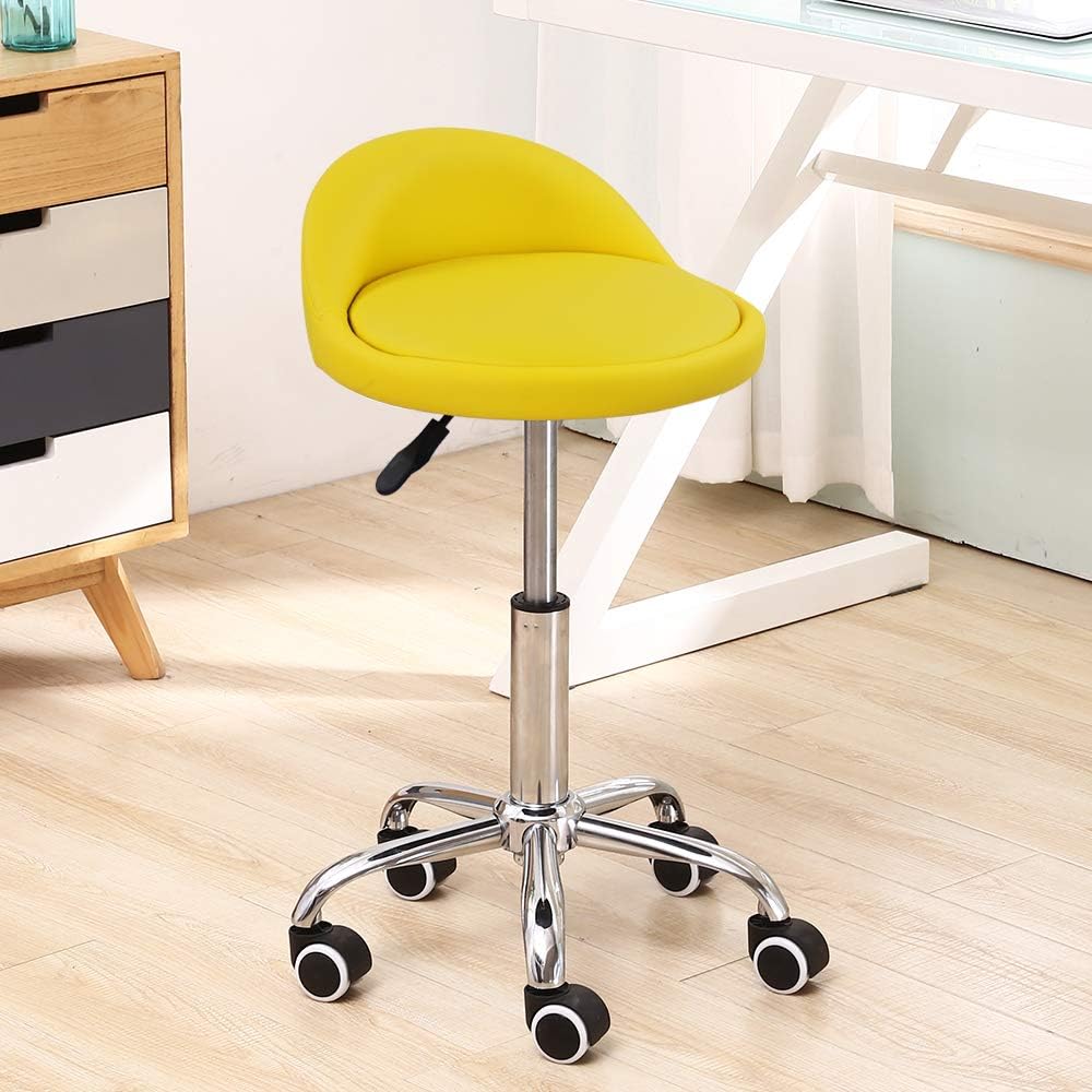 KKTONER Rollhocker mit Rückenlehne höhenverstellbar drehbar Arbeitshocker Drehhocker Rollhocker Büro