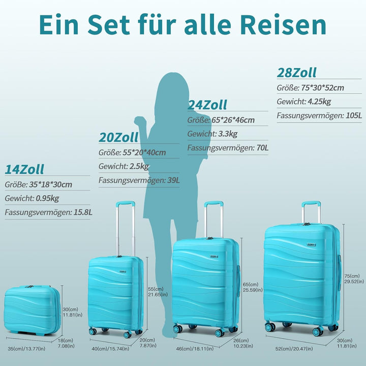 KONO Mittelgrosser Reisekoffer, Robuster Hartschalenkoffer mit TSA-Schloss | 360° Doppelrollen und Y