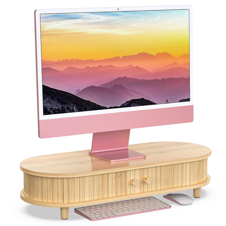 Bambus-Monitorständer mit Stauraum, gebogener Computer-Laptop-Ständer, Schreibtischregal-Organizer m