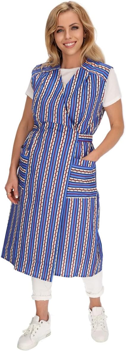 Wickelkleid Kittel Schürze Wickelkittel Hauskleid Wickelschürze Baumwolle, Farbe:blau, Grösse:54 54