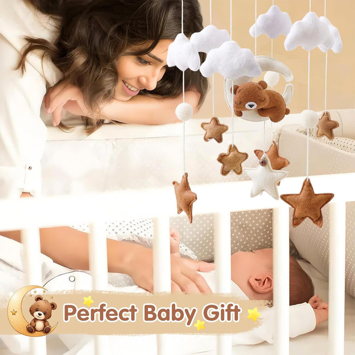 Mobile Babybett, Mobile Baby Windspiele mit 3D Bär Mond Wolken Sterne Glocke, Kinderzimmer Hängende