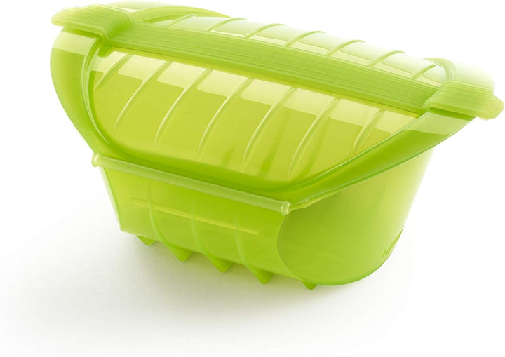Lékué Dampfbox mit Einlegeboden, 3–4 Personen, 1000 ml, Platin-Silikon, grün Grün 1000 ml, Grün