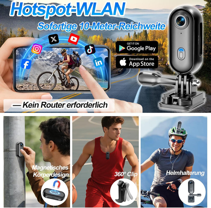 Action Cam Mini, 1080P HD Bodycam WiFi Mit Wasserdichter Hülle, 150° Weitwinkelobjektiv Actionkamera