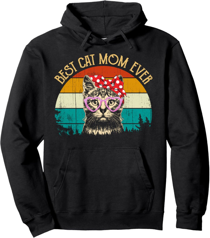 Vintage Retro Style Cat Mother's Day Best Cat Mom Ever Pullover Hoodie