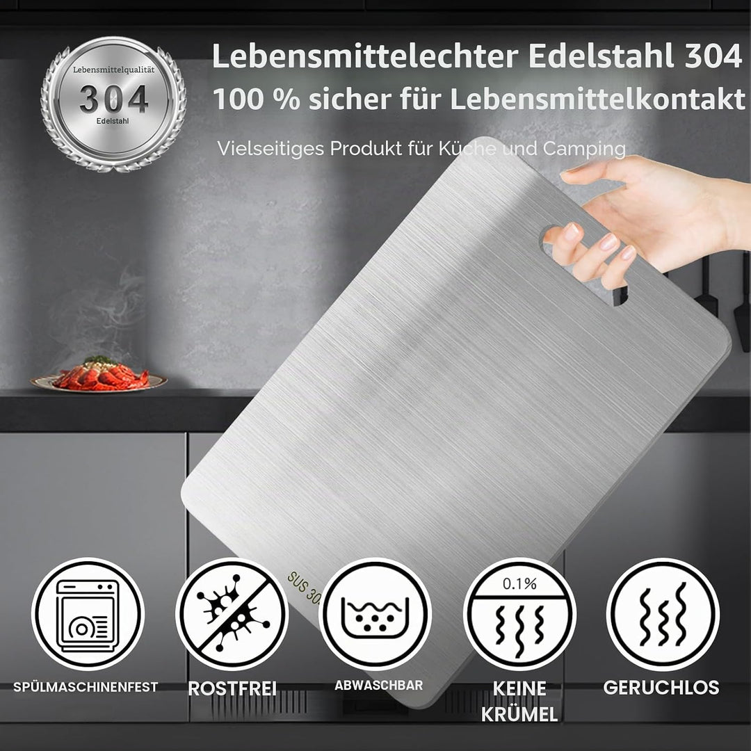 3 Stück Edelstahl-Schneidebretter für die Küche, doppelseitiges dickes Schneidebrett, strapazierfähi