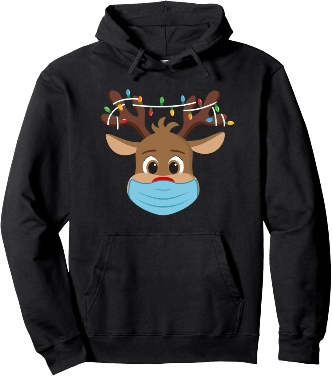 Rudolph Roten Nase Rentier Maske Reindeer Santa Claus Lustig Pullover Hoodie