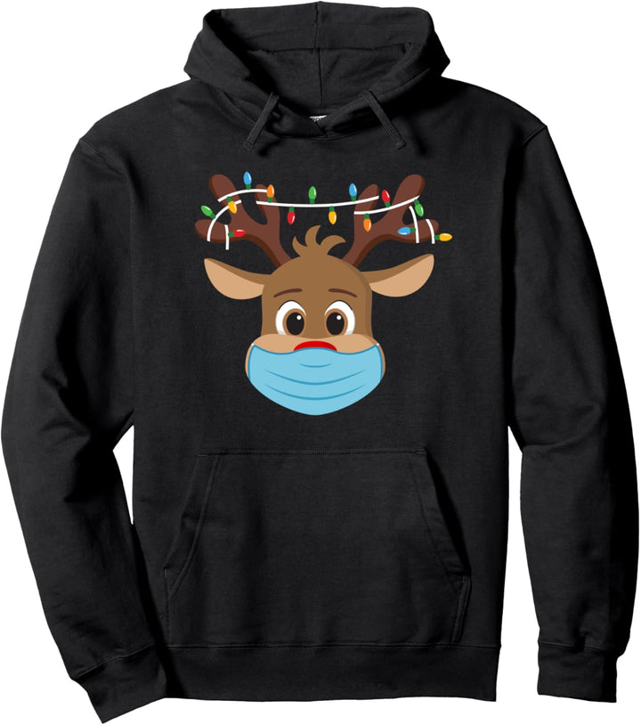 Rudolph Roten Nase Rentier Maske Reindeer Santa Claus Lustig Pullover Hoodie