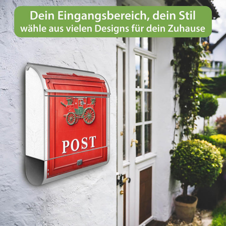 banjado® Design Briefkasten mit Motiv Postkasten Nostalgie 39x47x14cm &amp; 2 Schlüssel - Briefkasten St