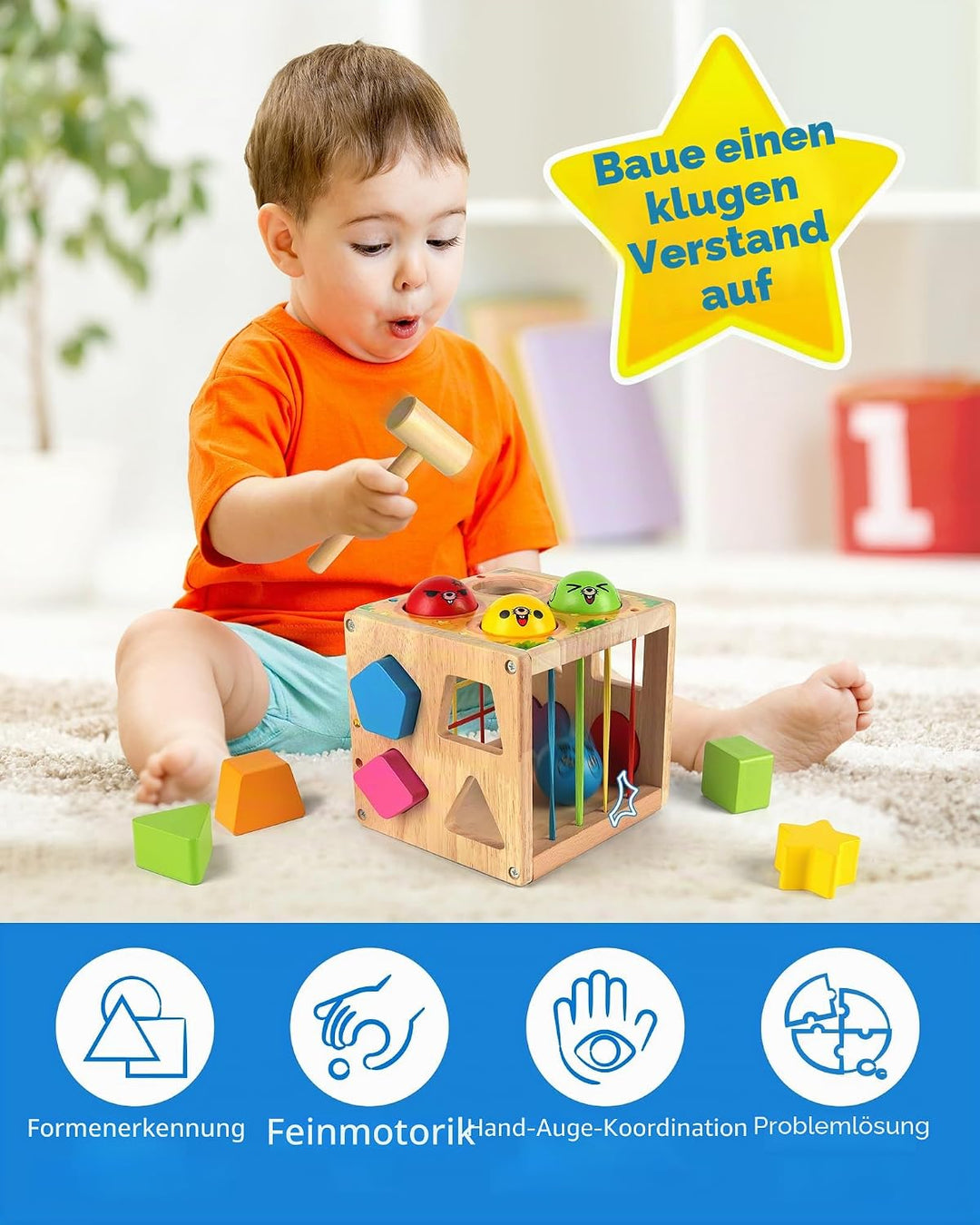 Coogam Holz Montessori Kinderspielzeug, Formen Klassifizierung Cube Gewicht Schlag Maulwurf Feinmoto