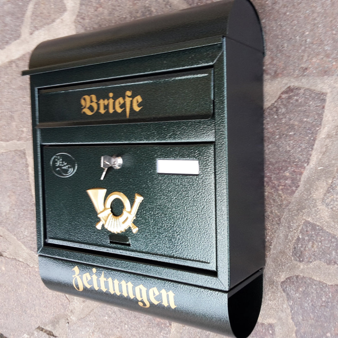 Eigenmarke Grosser Briefkasten/Postkasten XXL Metall Grün mit Zeitungsrolle Runddach Wandmontage Mod