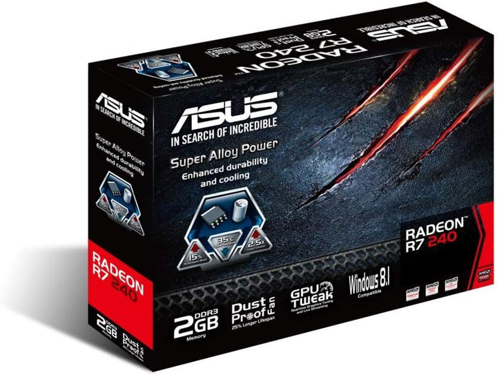 Asus AMD Radeon R7 240 Silent Low-Profile-Grafikkarte (PCI-e, 2GB GDDR3 Speicher, HDMI, DVI, VGA, 1
