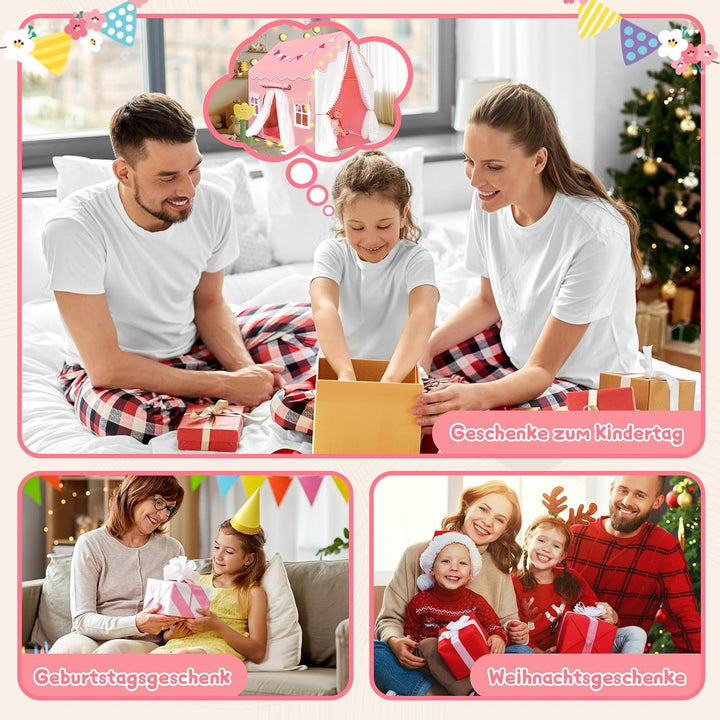 JONRRYIN 2 IN 1 Kinderzelt Indoor, Spielzelt Kinder Indoor mit Lichtern, Zelt Kinderzimmer für Drinn