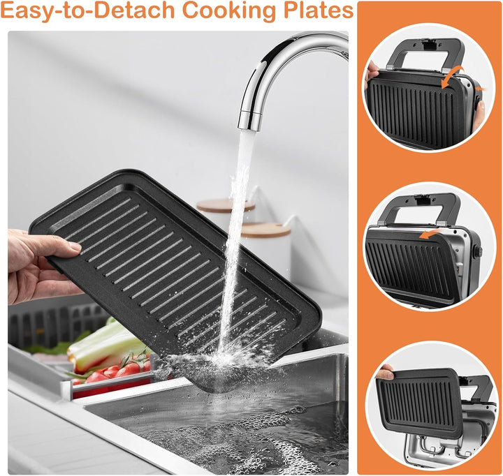 SOARS Sandwichmaker 3-in-1, 1200 W, elektrische Panini-Maschine mit 5 einstellbaren Temperaturen, do