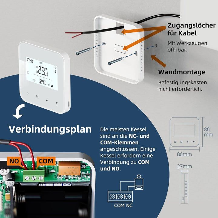 Beok WiFi Thermostat Für Gaskessel, Tuya Smart Raumthermostat Thermostate Heizung Digital LCD-Anzeig