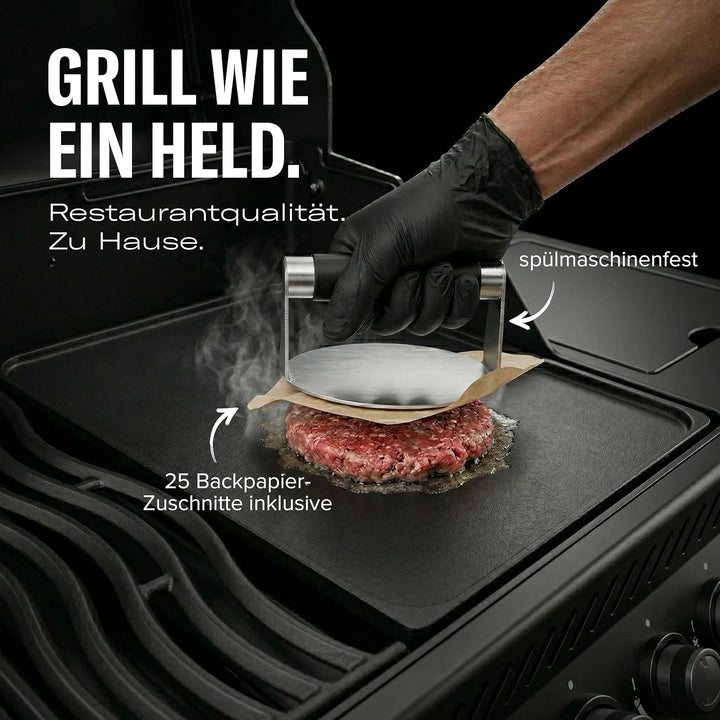 Burgerpresse Edelstahl mit Silikongriff für Smash Burger