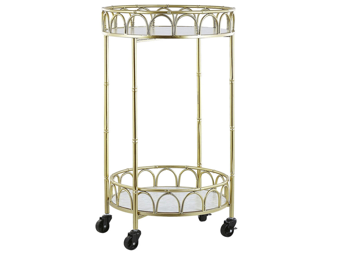Servierwagen gold rund Metall mit Rollen Marmor Optik Glamour Stil Shafter