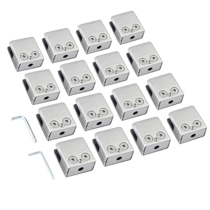 AUTOUTLET 16x Glashalter Set, Quadrat Edelstahl Klemmhalter, 9/10mm Glasklemme, Eckig Verstellbare G