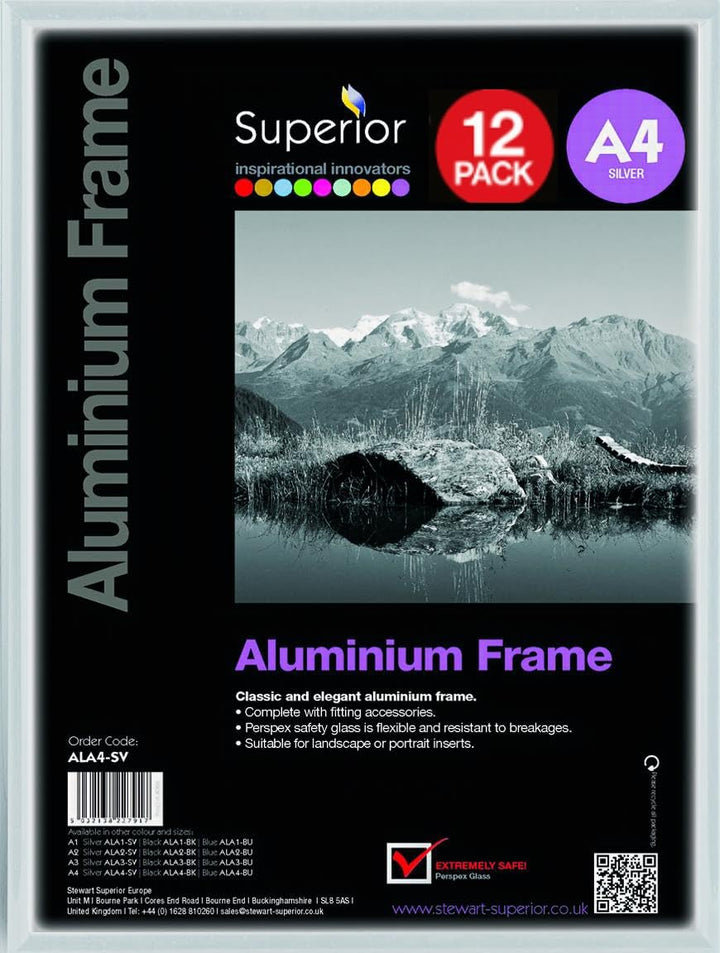 Stewart Superior Bilderrahmen, A4, gebürstetes Aluminium, mit Plexiglas-Sicherheitsglas, silberfarbe