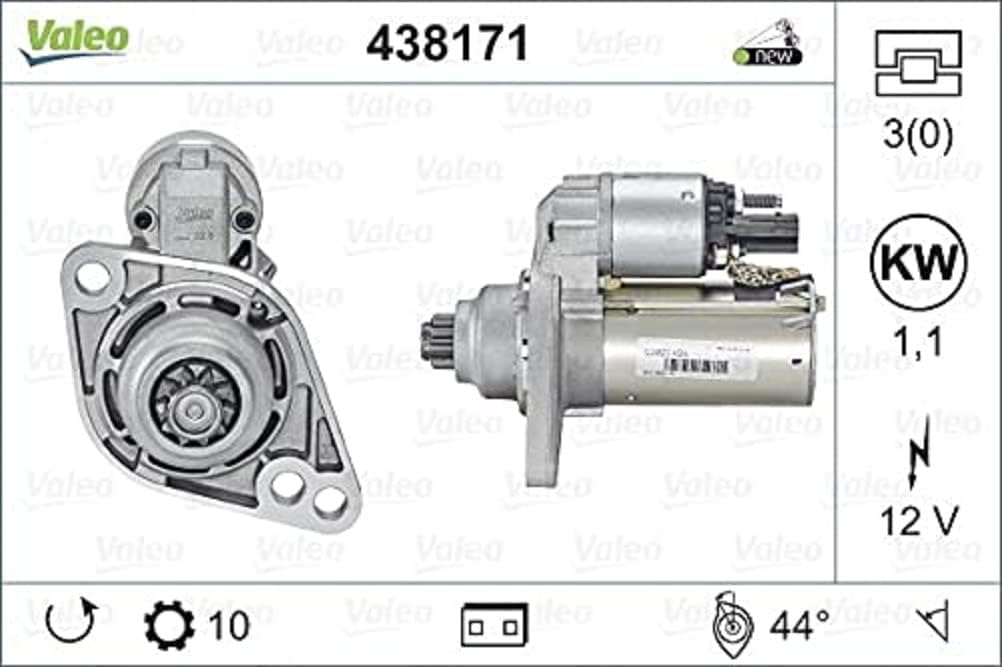 VALEO 438171 Starter Nennleistung: 1,1 kW Stop & Start: NO Zähnezahl: 10 zähne Spannung: 12 V Drehri