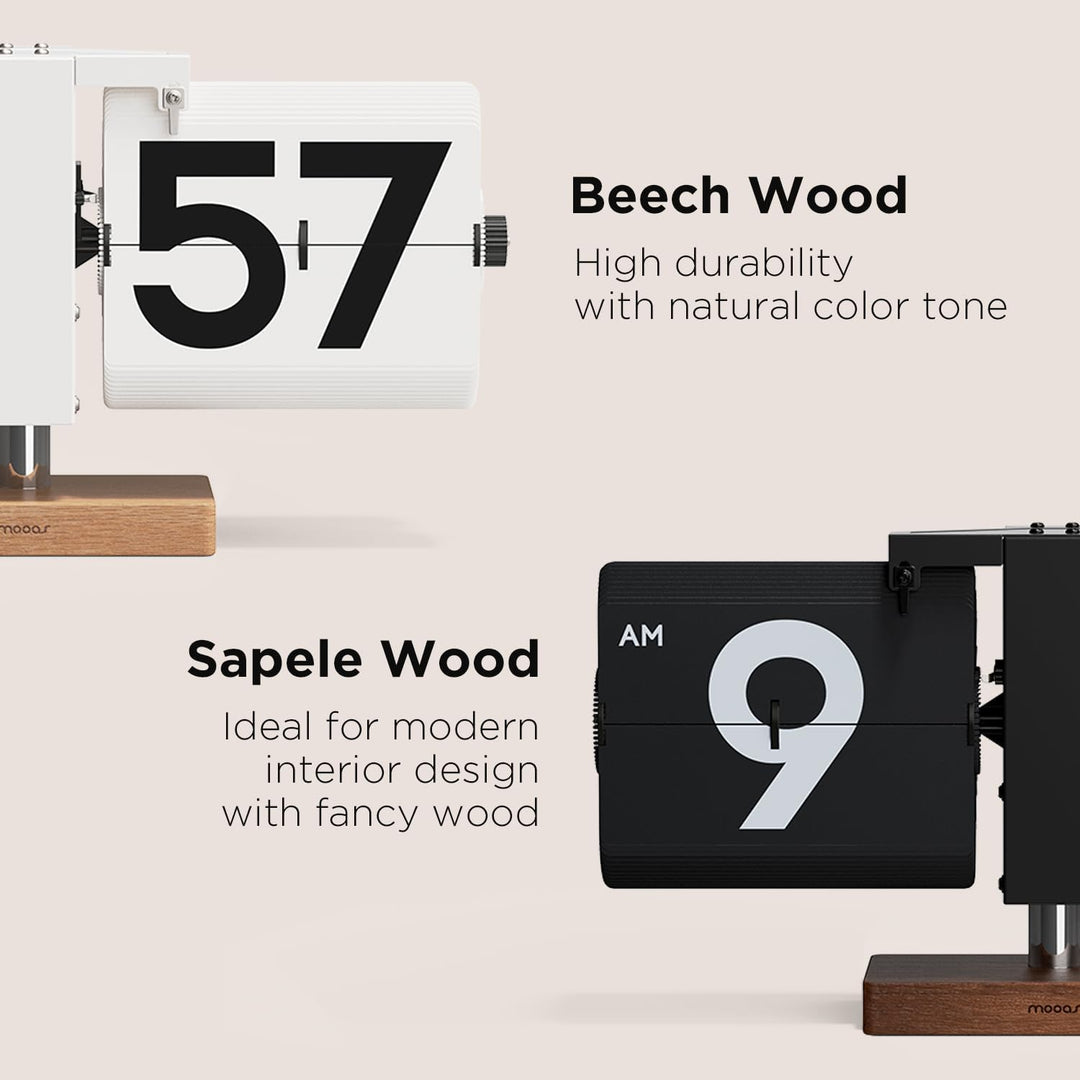 Mooas Klassische moderne Holz-Schreibtischuhr (Schwarz), Retro, Vintage, analoges Design, automatisc