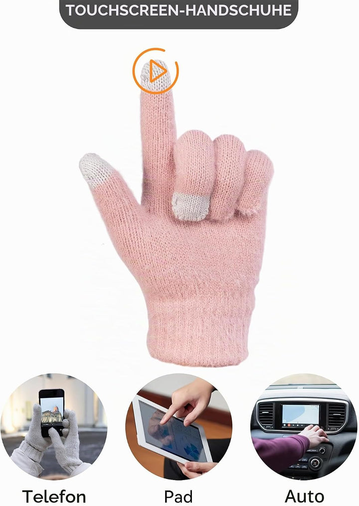 CAMLAKEE Wintermütze Schal Handschuhe Set Damen Strickmütze Handschuh Nackenwärmer Frauen Strickset,