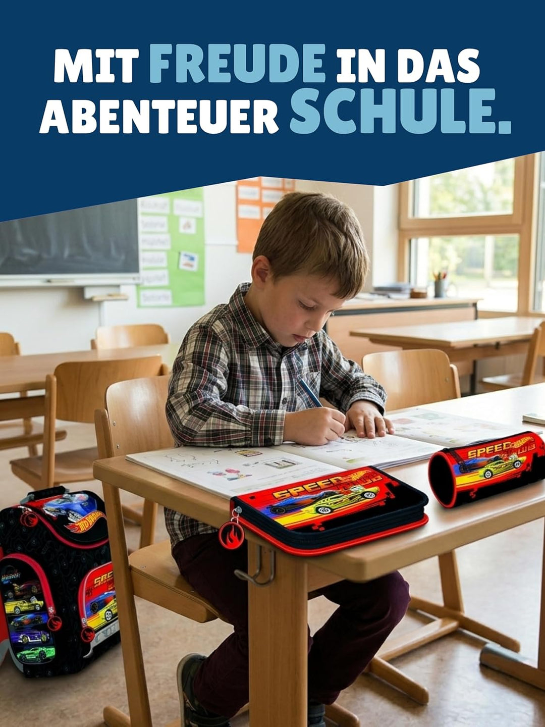 Familando Hot Wheels Schulranzen-Set 7 tlg. mit Federmappe, Turnbeutel und