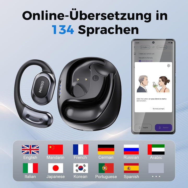 MINISO MS156 AI Kopfhörer Übersetzer, 3-in-1 Übersetzungskopfhörer in Echtzeit mit KI-Übersetzungsfu