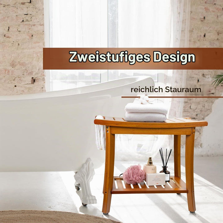 Utoplike Bambus Dusche Bank für Innen, Braun Badezimmer Hocker mit Griffen, Lagerung Regal, Holz Bad