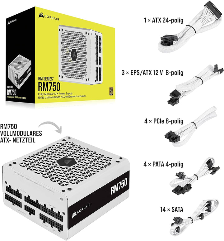 Corsair RM750 (2021), RM Series, 750 Watt 80 Plus Gold Vollmodulares ATX-Netzteil (Drei EPS12V-Ansch