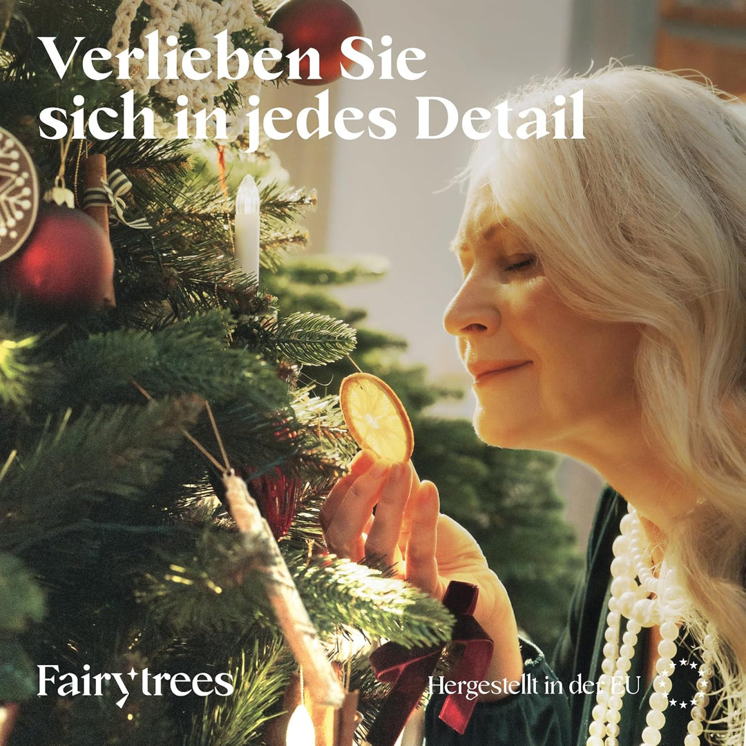 FAIRYTREES Weihnachtsbaum künstlich, Nordmanntanne Premium 180 cm, Naturgetreue Spritzguss Elemente,