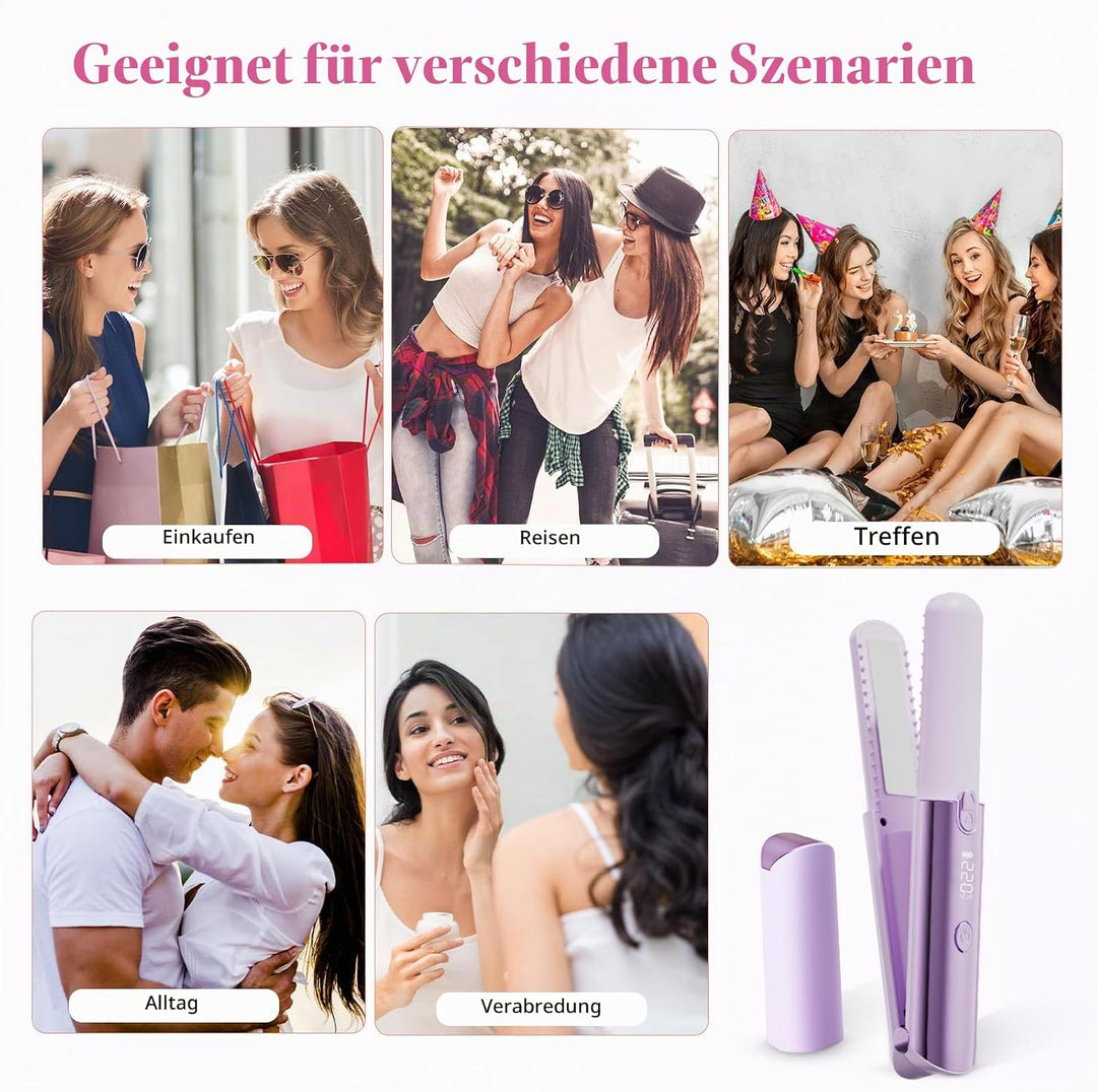 3-in-1 Kabelloser Glätteisen und Lockenstab, Mini-Glätteisen mit 5000-mAh-Akku für lange Laufzeit, m