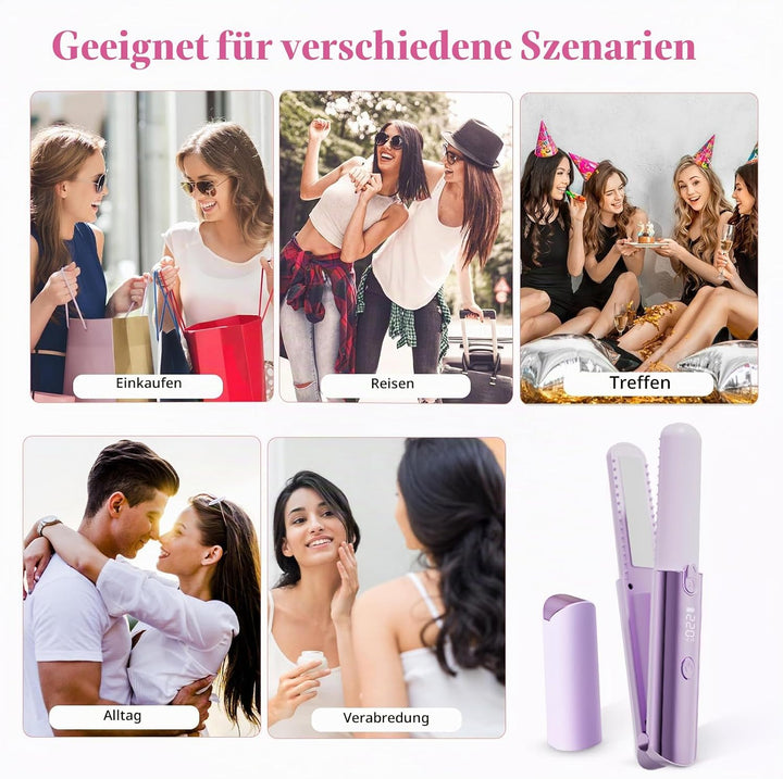 3-in-1 Kabelloser Glätteisen und Lockenstab, Mini-Glätteisen mit 5000-mAh-Akku für lange Laufzeit, m