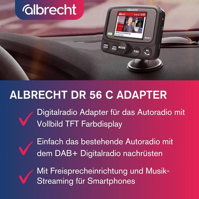 Albrecht DR56 C Digitalradio-Tuner mit Farbdisplay, 27156, zum Aufrüsten für Autoradios, FM-Transmit
