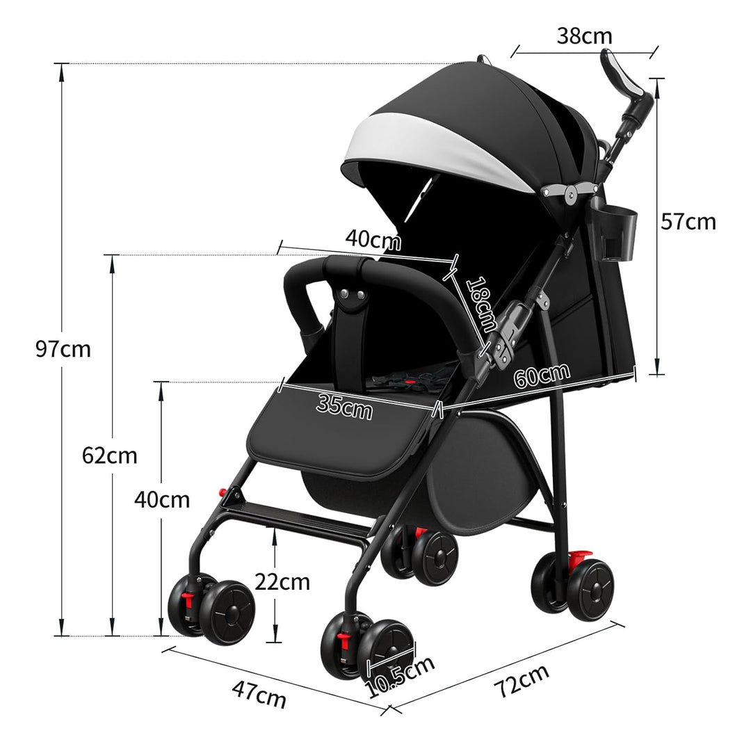 Buggy, Kinderwagen Zusammenklappbar mit Wattepads und Moskitonetzen, Reise-Kinderwagen mit Liegefunk