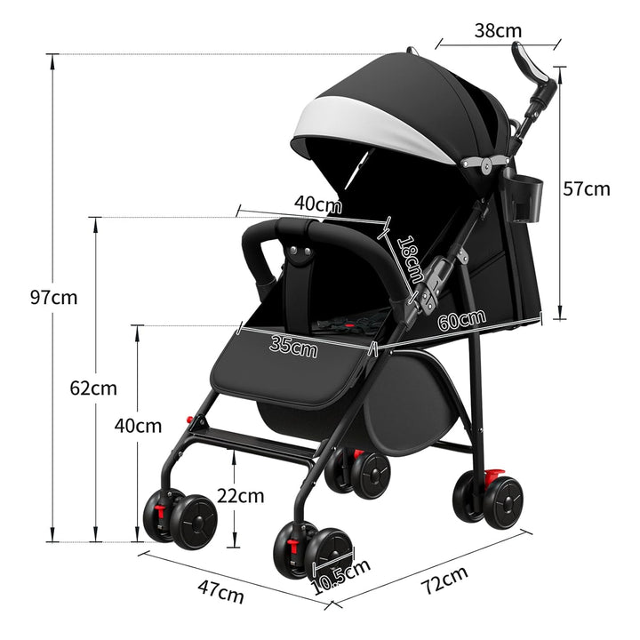 Buggy, Kinderwagen Zusammenklappbar mit Wattepads und Moskitonetzen, Reise-Kinderwagen mit Liegefunk
