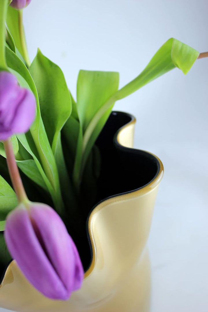 Glasvase dunkelblau Gold Blumenvase mundgeblasen 21 x 21 x 30 cm 21 x 21 x 30 cm Gold - Dunkelblau,