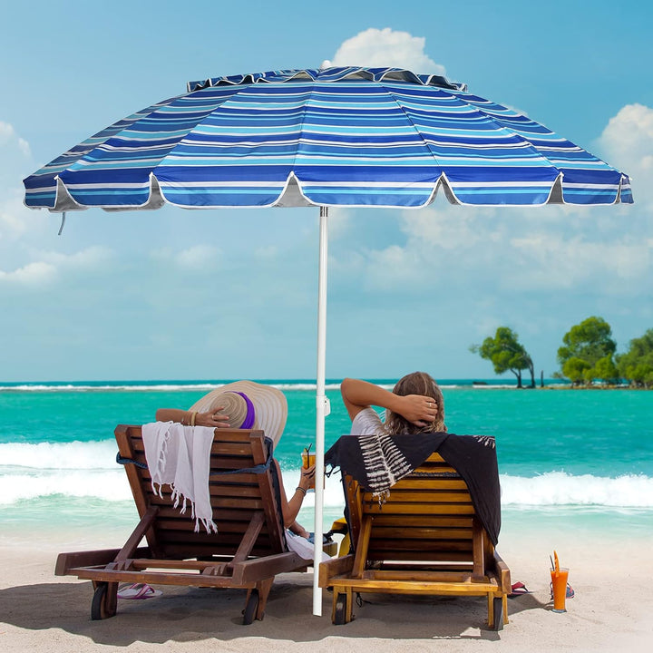 GOPLUS Strandschirm, Sonnenschirm um 30° knickbar, Gartenschirm UV 50+, Tischschirm mit Bodenhülse,