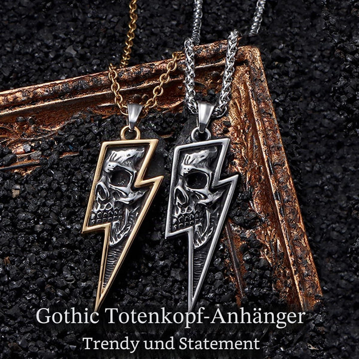 GTHIC Herren Edelstahl Retro Totenkopf Anhänger Halsketten Silber Gold Lightning Bolt Biker Schmuck